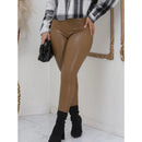 Calça Legging Skinny Feminina de Couro Flanelada