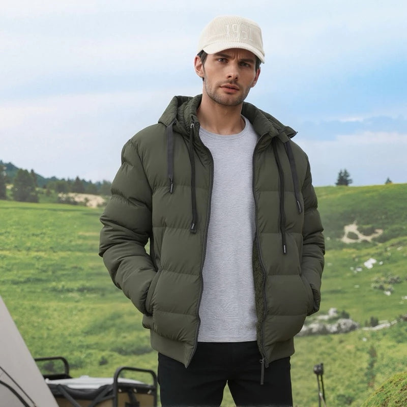 Casaco Masculino Peluciado com Capuz de Inverno