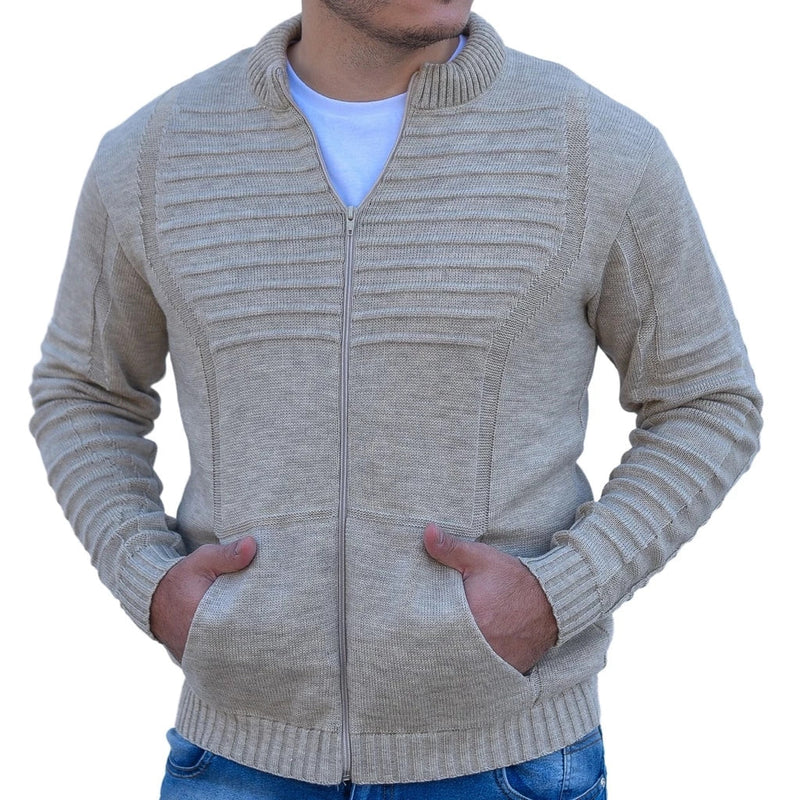 Casaco Masculino de Lã Tricot com Zíper e Bolsos