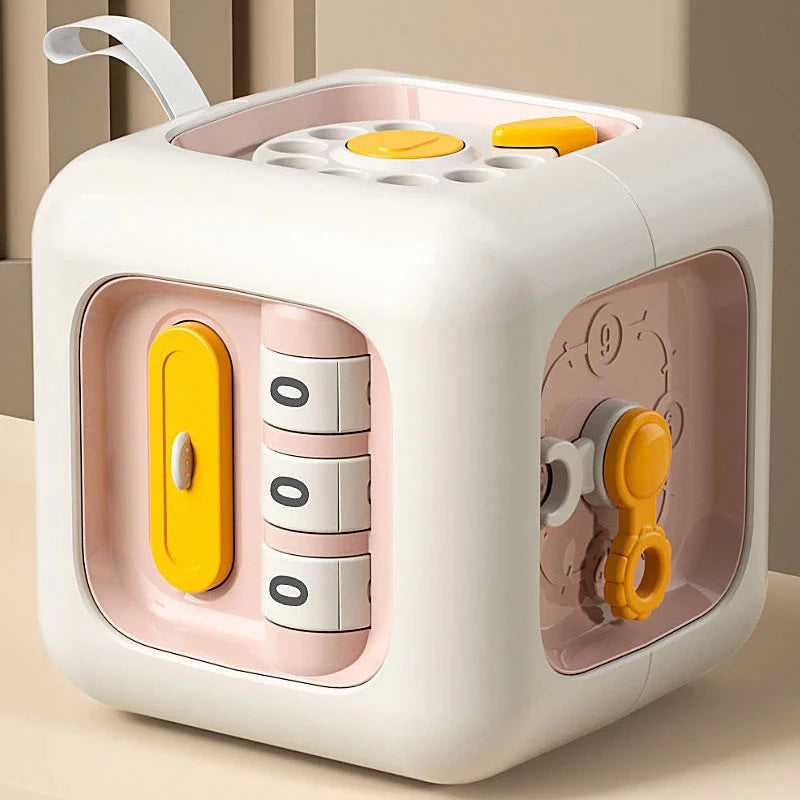 Cubo Montessori 6 em 1 – Brinquedo Educativo Sensorial para Habilidades Motoras de Bebês