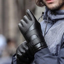 Luva de Couro Impermeável Térmica com Touch para Motoqueiro