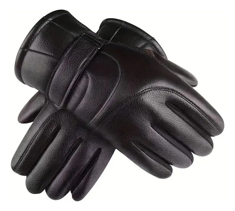 Luva de Couro Impermeável Térmica com Touch para Motoqueiro